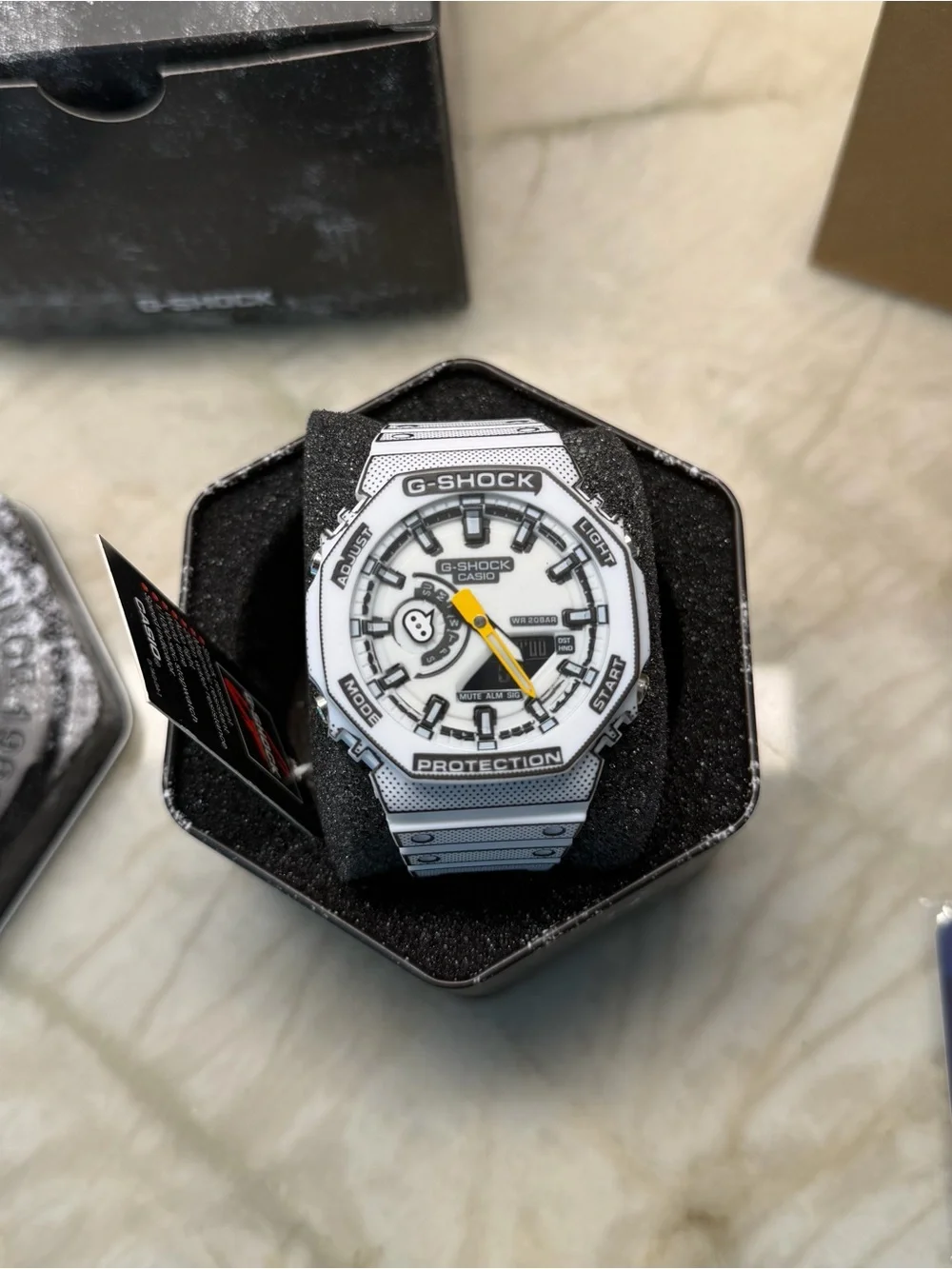 G-Shock Men’s Analog-Digital Watch — White & Yellow Accents